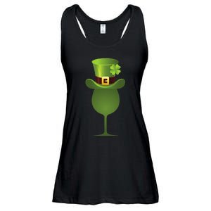 Green Drinking St. Patricks Shamrock Tophat Wine Graphic Ladies Essential Flowy Tank