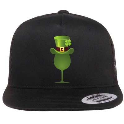Green Drinking St. Patricks Shamrock Tophat Wine Graphic Flatbill Hat