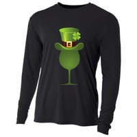 Green Drinking St. Patricks Shamrock Tophat Wine Graphic Cooling Performance Long Sleeve Crew