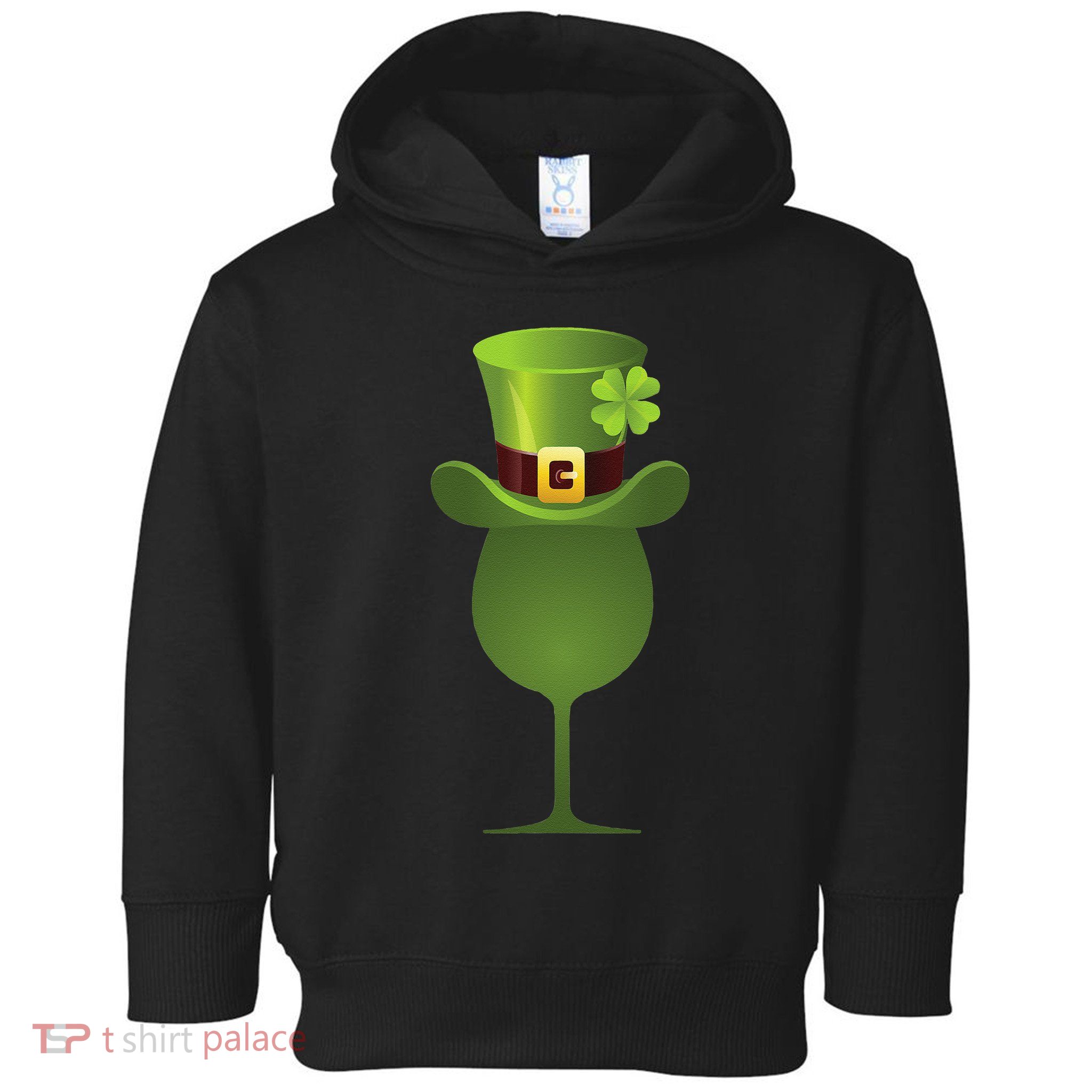 Green Drinking St. Patricks Shamrock Tophat Wine Graphic Toddler Hoodie