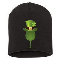 Green Drinking St. Patricks Shamrock Tophat Wine Graphic Short Acrylic Beanie