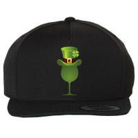 Green Drinking St. Patricks Shamrock Tophat Wine Graphic Wool Snapback Cap
