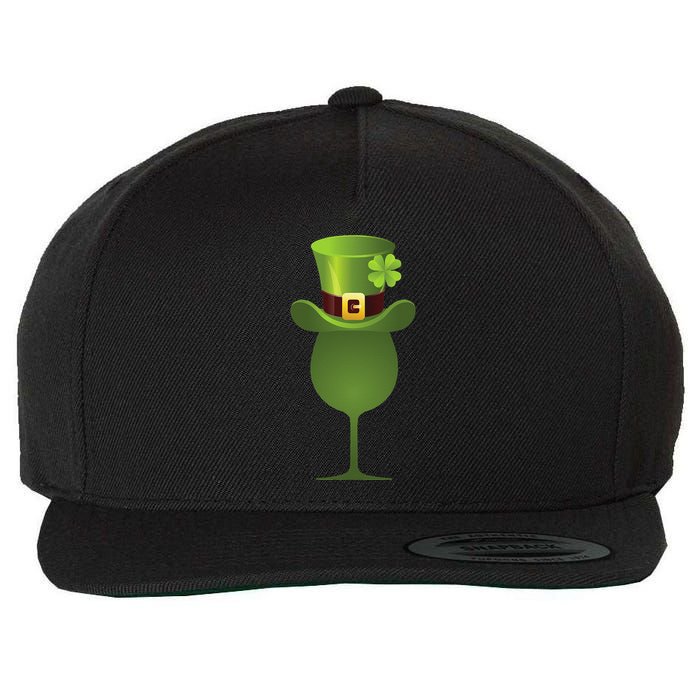 Green Drinking St. Patricks Shamrock Tophat Wine Graphic Wool Snapback Cap