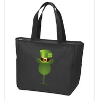 Green Drinking St. Patricks Shamrock Tophat Wine Graphic Zip Tote Bag