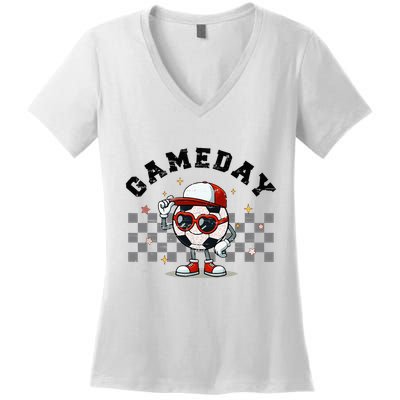 Game Day Soccer Funny Game Day Soccer Sport Lover Women's V-Neck T-Shirt