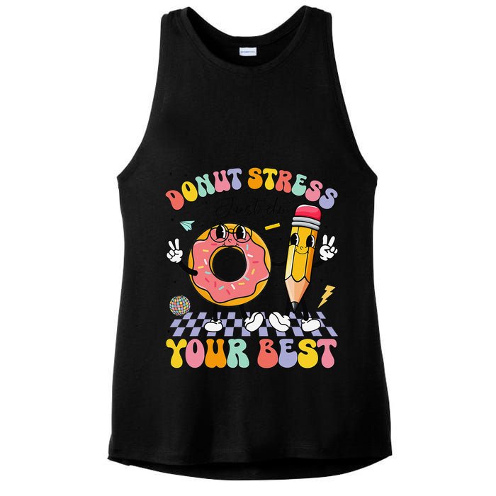 Groovy Donut Stress Just Do Your Best Test Testing Day Ladies PosiCharge Tri-Blend Wicking Tank