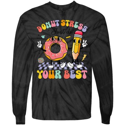 Groovy Donut Stress Just Do Your Best Test Testing Day Tie-Dye Long Sleeve Shirt