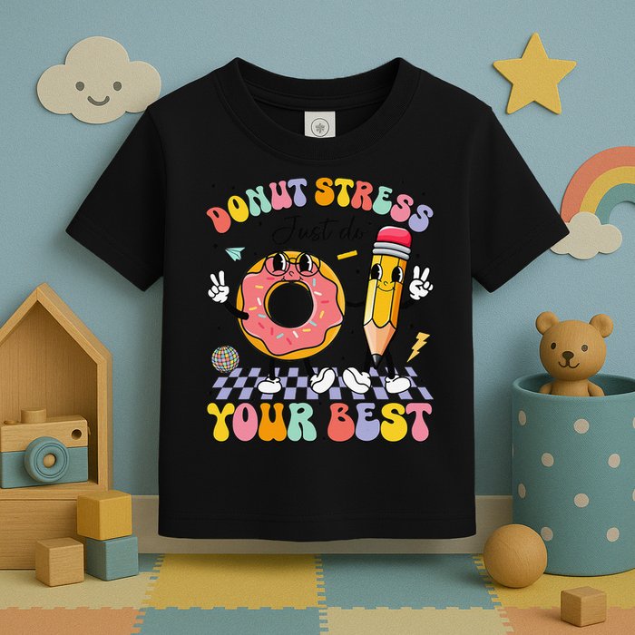 Groovy Donut Stress Just Do Your Best Test Testing Day Toddler T-Shirt