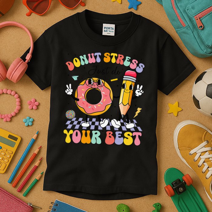 Groovy Donut Stress Just Do Your Best Test Testing Day Kids T-Shirt