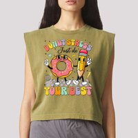 Groovy Donut Stress Just Do Your Best Test Testing Day Garment-Dyed Women's Muscle Tee