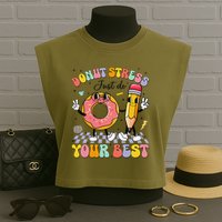 Groovy Donut Stress Just Do Your Best Test Testing Day Garment-Dyed Women's Muscle Tee