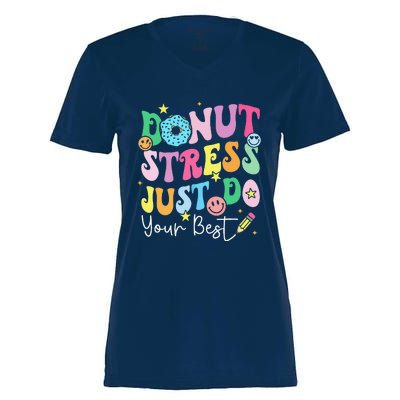 Groovy Donut Stress Just Do Your Best Test Day Teachers Women's Momentum V-Neck T-Shirt