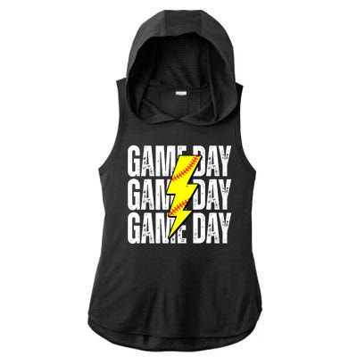 Game Day Softball Sport Vintage Ladies PosiCharge Tri-Blend Wicking Draft Hoodie Tank