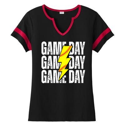 Game Day Softball Sport Vintage Ladies Halftime Notch Neck Tee