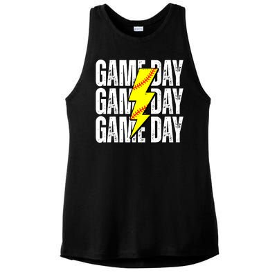 Game Day Softball Sport Vintage Ladies PosiCharge Tri-Blend Wicking Tank