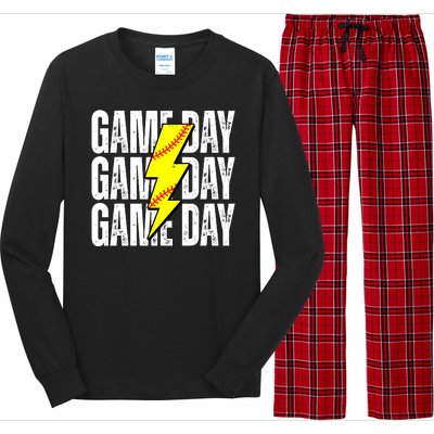 Game Day Softball Sport Vintage Long Sleeve Pajama Set