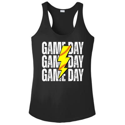 Game Day Softball Sport Vintage Ladies PosiCharge Competitor Racerback Tank