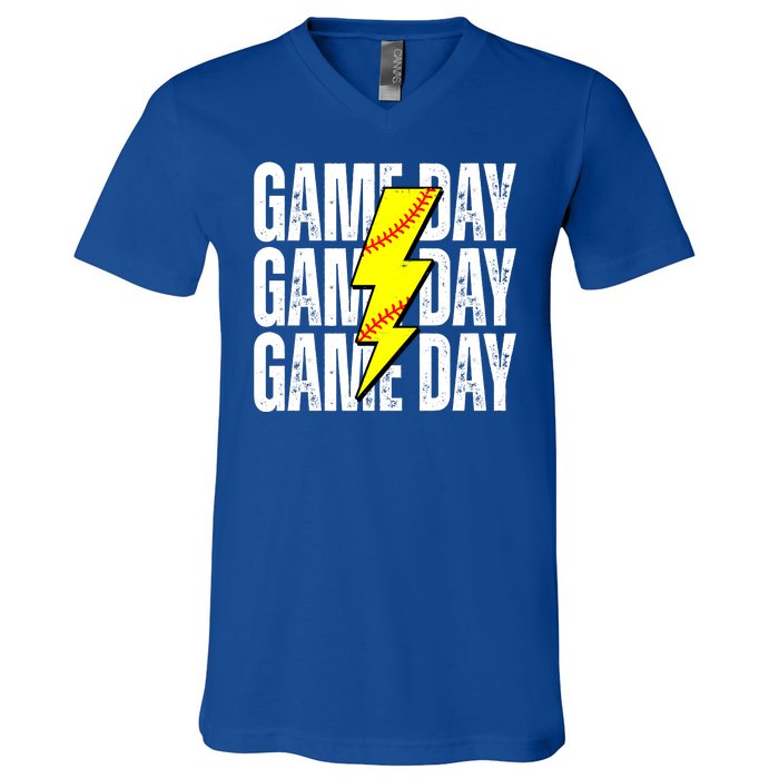 Game Day Softball Sport Vintage V-Neck T-Shirt