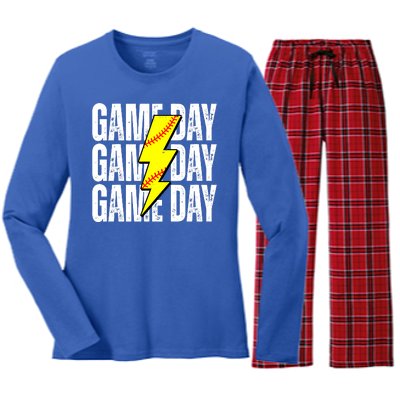 Game Day Softball Sport Vintage Women's Long Sleeve Flannel Pajama Set 