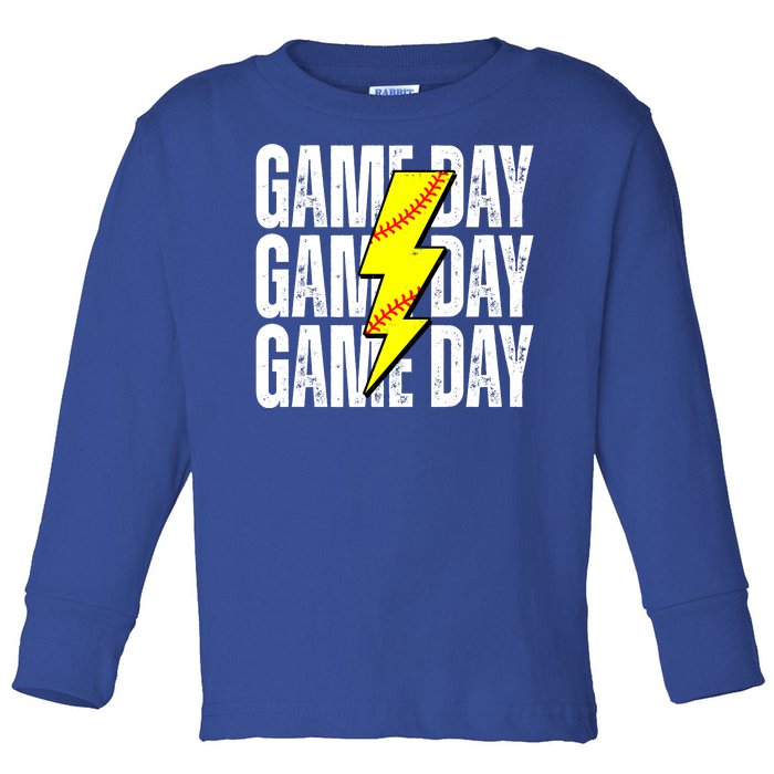 Game Day Softball Sport Vintage Toddler Long Sleeve Shirt