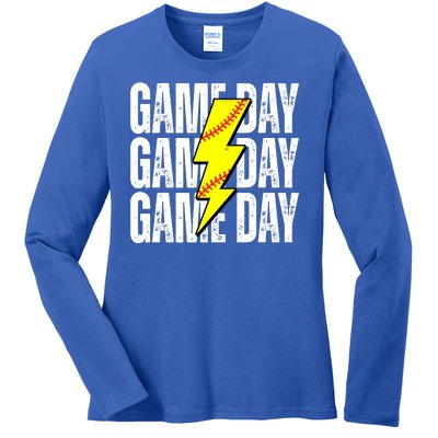 Game Day Softball Sport Vintage Ladies Long Sleeve Shirt