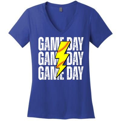 Game Day Softball Sport Vintage Women's V-Neck T-Shirt