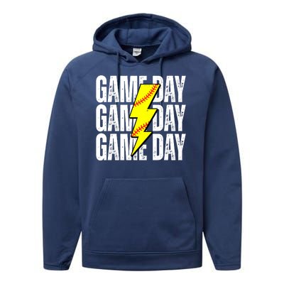 Game Day Softball Sport Vintage Performance Fleece Hoodie