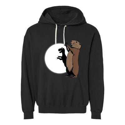 GroundhogS Dinosaur Shadow Puppet Funny Groundhog Day Garment-Dyed Fleece Hoodie