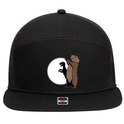GroundhogS Dinosaur Shadow Puppet Funny Groundhog Day 7 Panel Mesh Trucker Snapback Hat