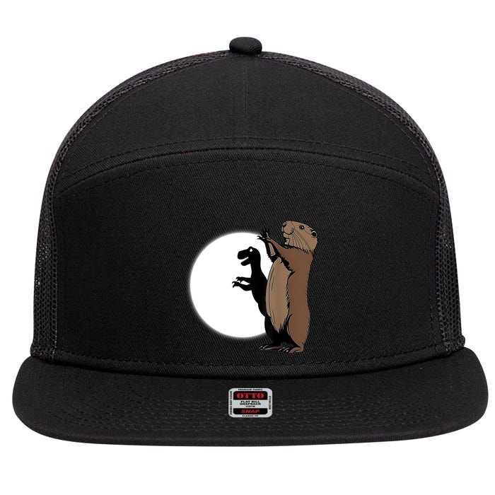 GroundhogS Dinosaur Shadow Puppet Funny Groundhog Day 7 Panel Mesh Trucker Snapback Hat
