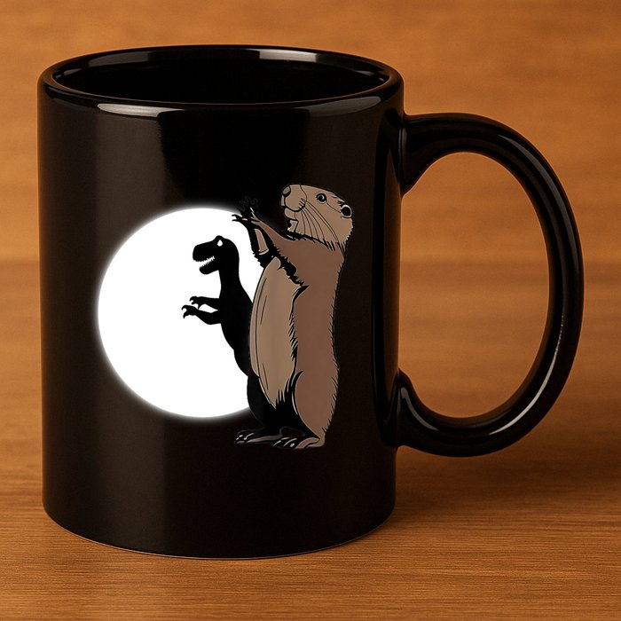 GroundhogS Dinosaur Shadow Puppet Funny Groundhog Day 11oz C Handle Ceramic Mug
