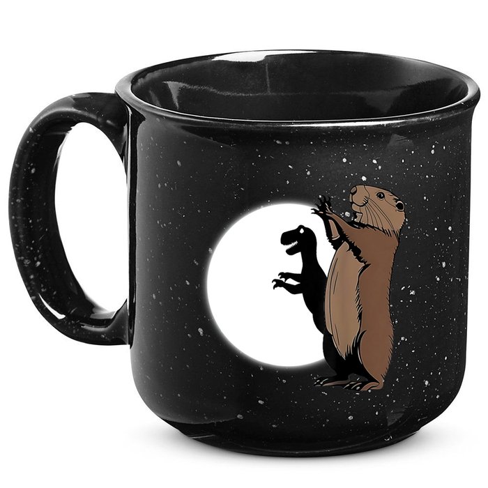 GroundhogS Dinosaur Shadow Puppet Funny Groundhog Day 15oz Campfire Ceramic Mug