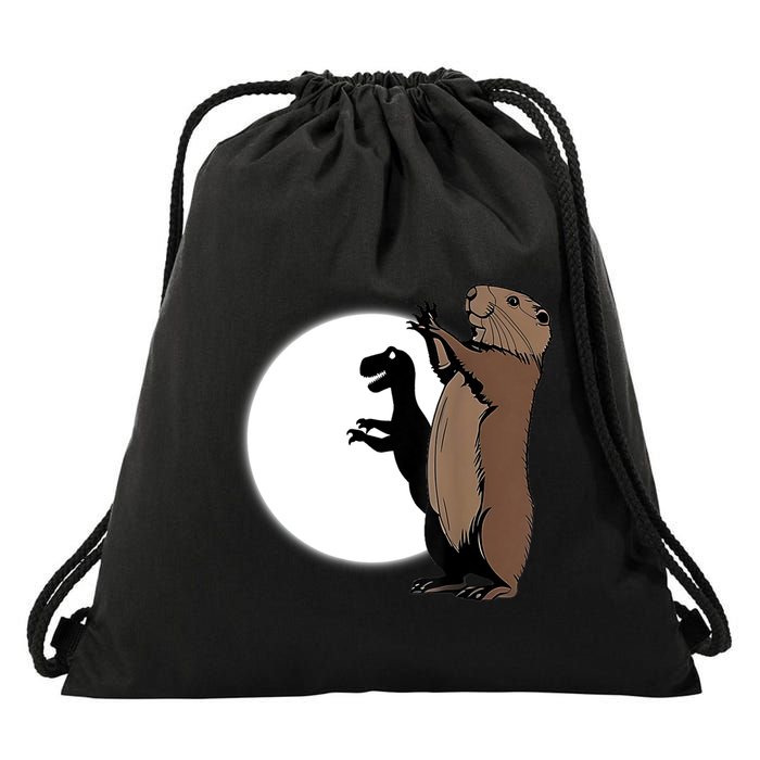 GroundhogS Dinosaur Shadow Puppet Funny Groundhog Day Drawstring Bag