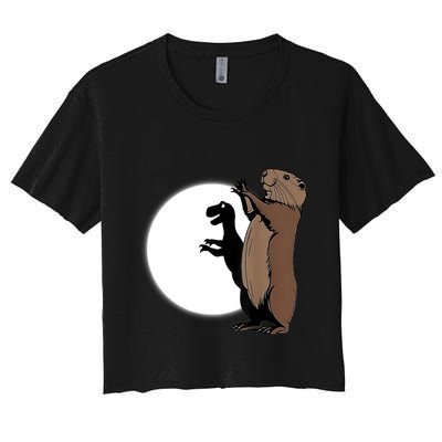 GroundhogS Dinosaur Shadow Puppet Funny Groundhog Day Crop Top