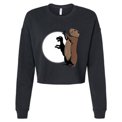 GroundhogS Dinosaur Shadow Puppet Funny Groundhog Day Cropped Pullover Crew