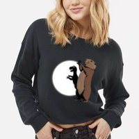 GroundhogS Dinosaur Shadow Puppet Funny Groundhog Day Cropped Pullover Crew
