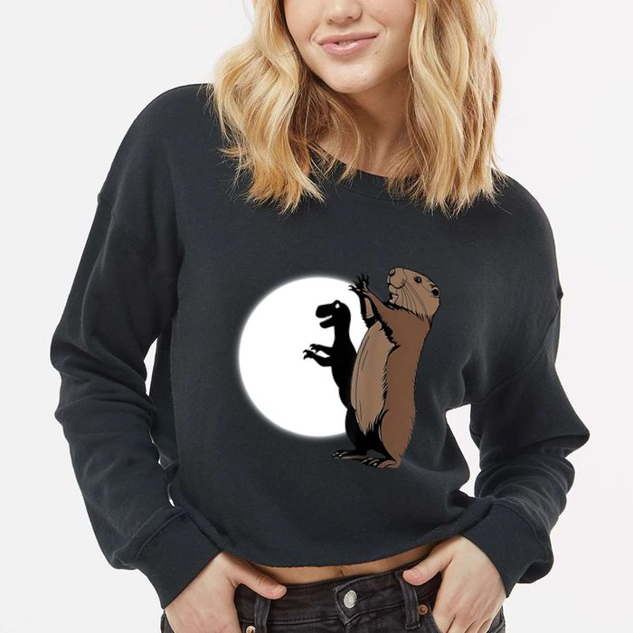 GroundhogS Dinosaur Shadow Puppet Funny Groundhog Day Cropped Pullover Crew
