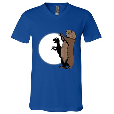 GroundhogS Dinosaur Shadow Puppet Funny Groundhog Day V-Neck T-Shirt