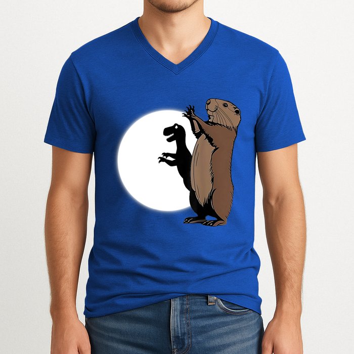 GroundhogS Dinosaur Shadow Puppet Funny Groundhog Day V-Neck T-Shirt