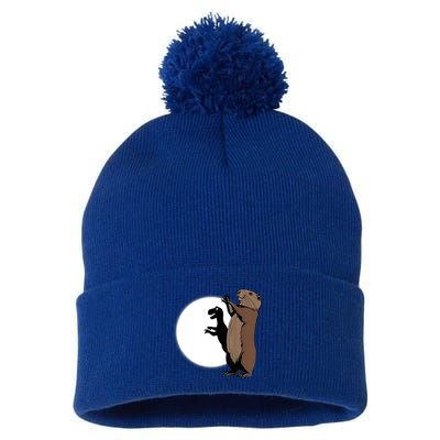 GroundhogS Dinosaur Shadow Puppet Funny Groundhog Day Pom Pom 12in Knit Beanie