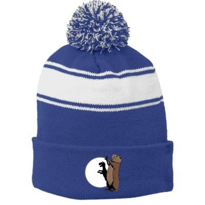 GroundhogS Dinosaur Shadow Puppet Funny Groundhog Day Stripe Pom Pom Beanie