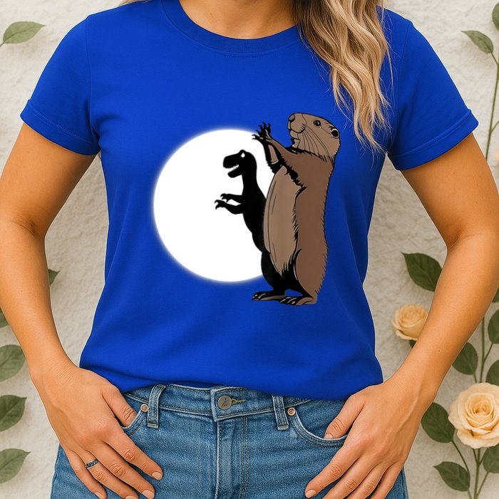 GroundhogS Dinosaur Shadow Puppet Funny Groundhog Day Womens T-Shirt