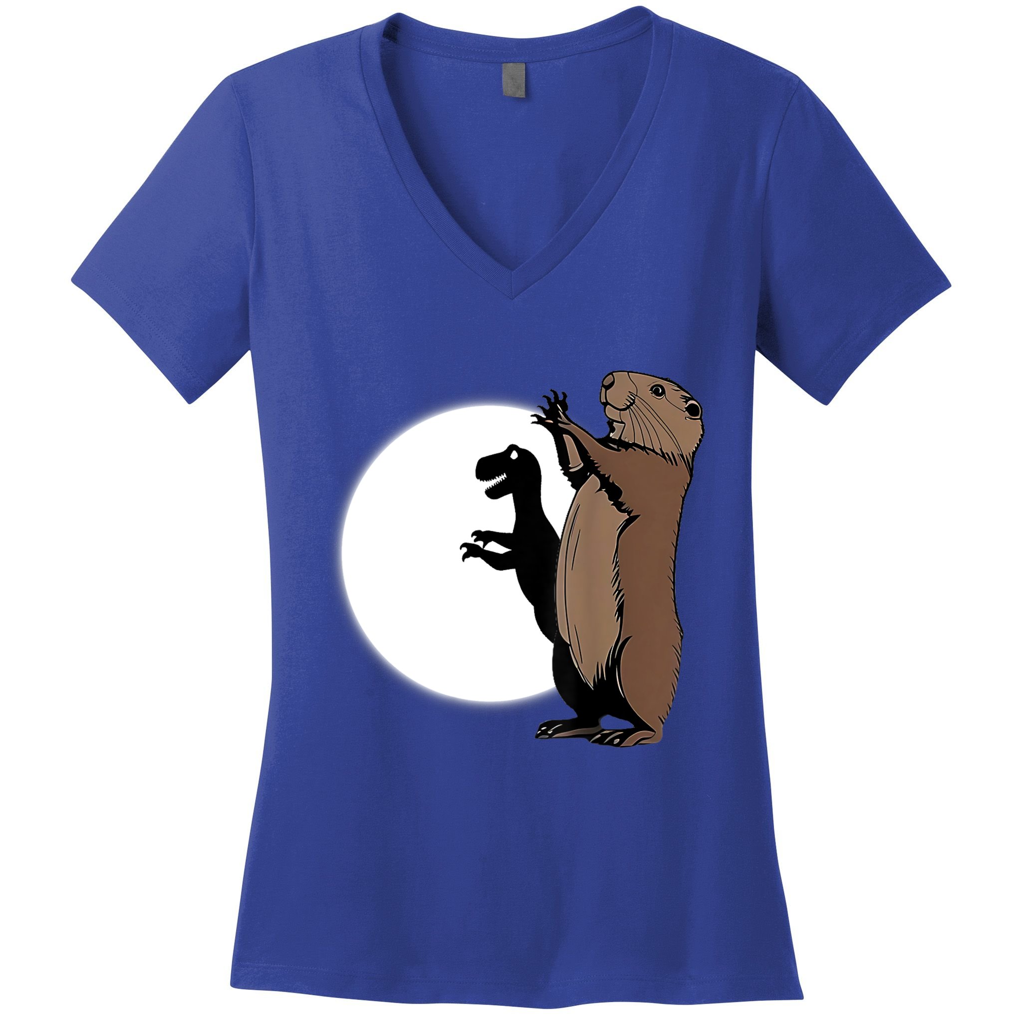 GroundhogS Dinosaur Shadow Puppet Funny Groundhog Day Women's V-Neck T-Shirt