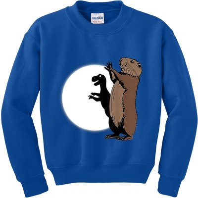 GroundhogS Dinosaur Shadow Puppet Funny Groundhog Day Kids Sweatshirt