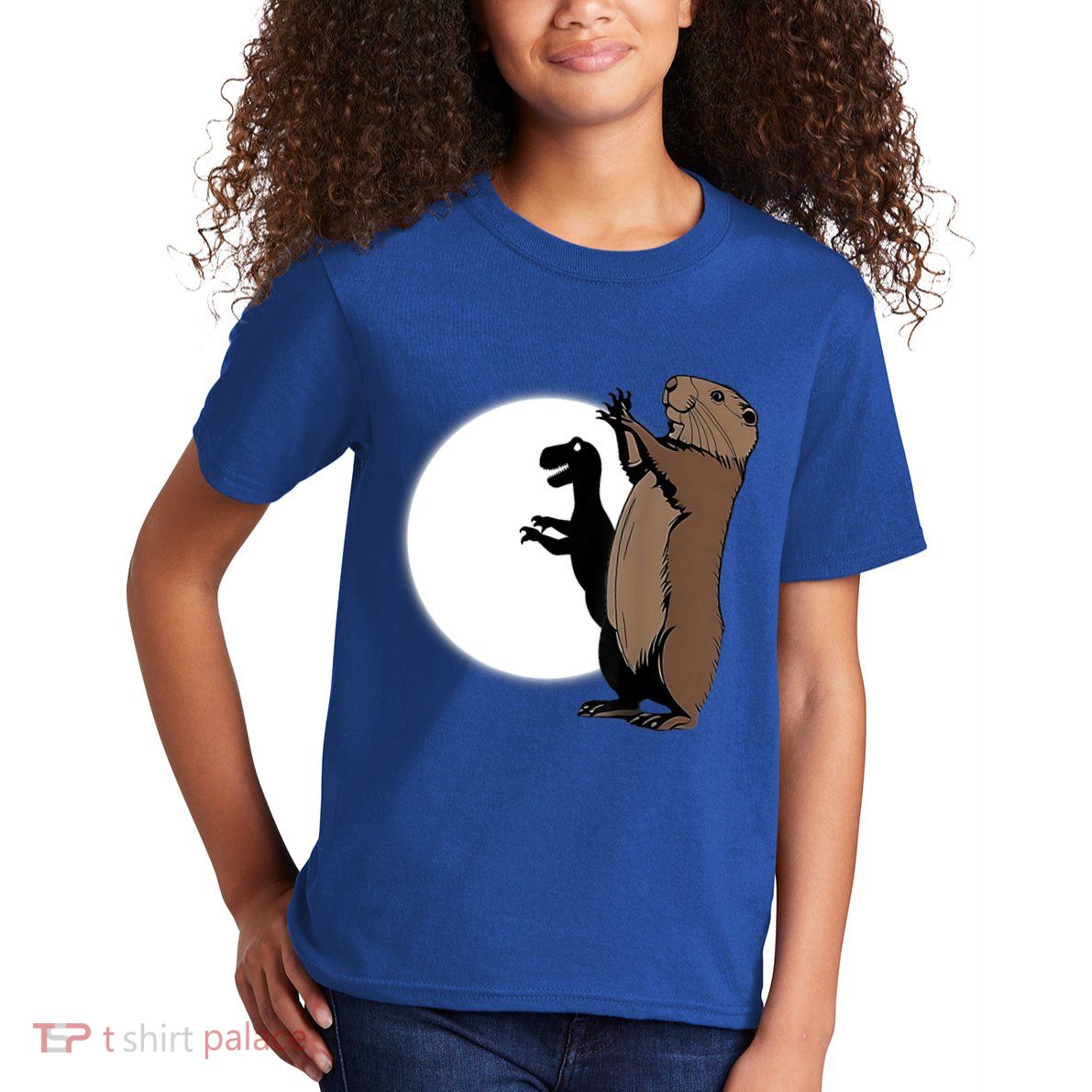 GroundhogS Dinosaur Shadow Puppet Funny Groundhog Day Kids T-Shirt