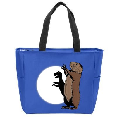 GroundhogS Dinosaur Shadow Puppet Funny Groundhog Day Zip Tote Bag