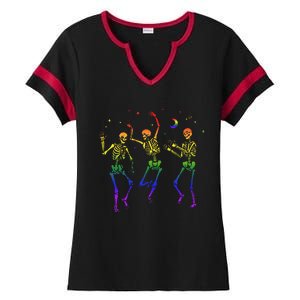 Goth Dancing Skeleton Gay Lesbian LGBT Pride For Halloween Ladies Halftime Notch Neck Tee