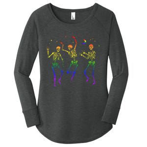 Goth Dancing Skeleton Gay Lesbian LGBT Pride For Halloween Women's Perfect Tri Tunic Long Sleeve Shirt