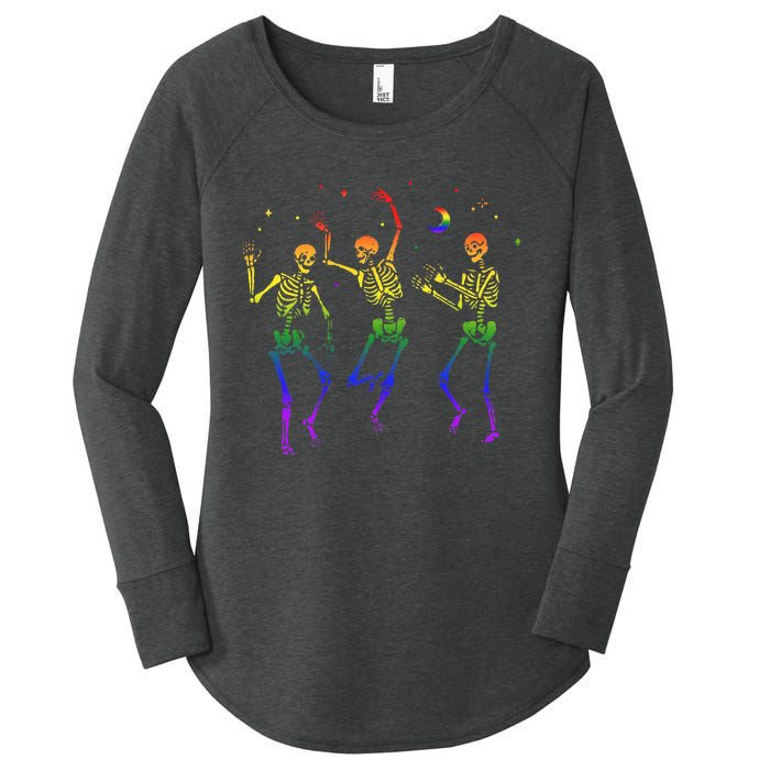 Goth Dancing Skeleton Gay Lesbian LGBT Pride For Halloween Women's Perfect Tri Tunic Long Sleeve Shirt