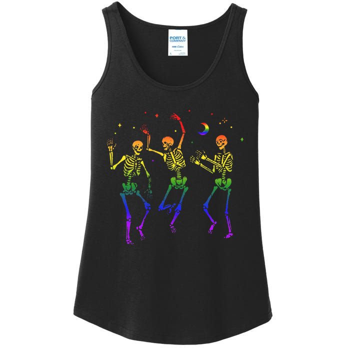 Goth Dancing Skeleton Gay Lesbian LGBT Pride For Halloween Ladies Essential Tank